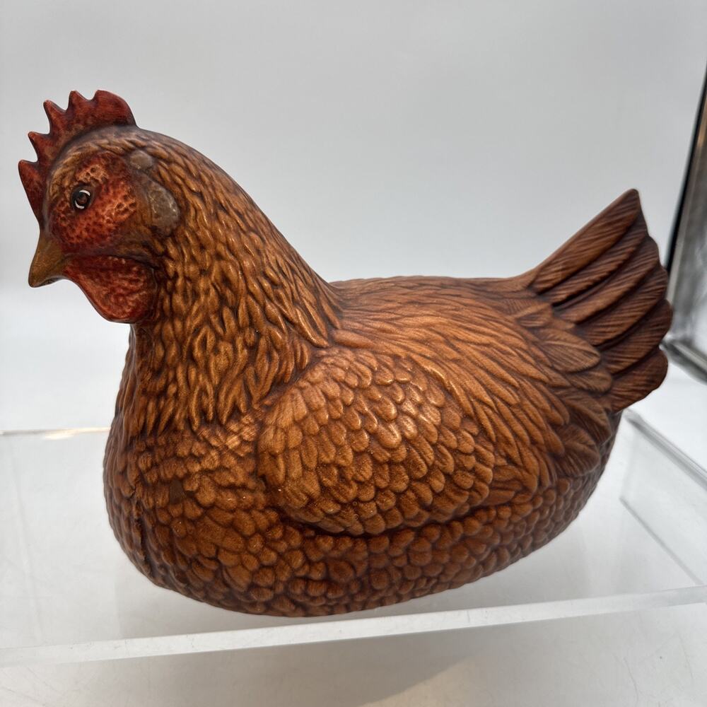 Vtg 80’s Ceramic Hen Chicken Farmhouse Country Kitchen Decor Brown 12.5” L